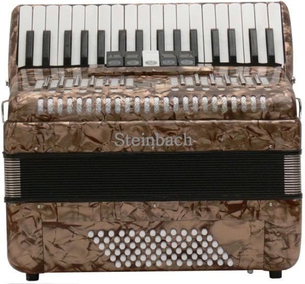 Steinbach Akkordeon 34 Diskant und 72 Bass inklusive abschließbarem Koffer, Farbe Goldbronze