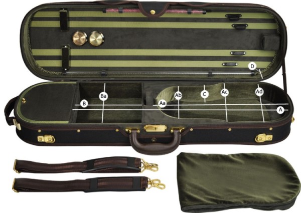 Steinbach 4/4 Geigenkoffer mit abgerundeten Ecken grün Zierborde und Rucksacksystem