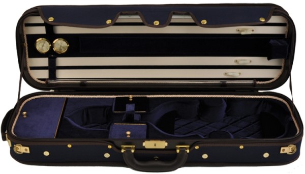 Steinbach 4/4 Geigenkoffer de Luxe Rechteckmodell in dunkelblau Zierborde Stepp