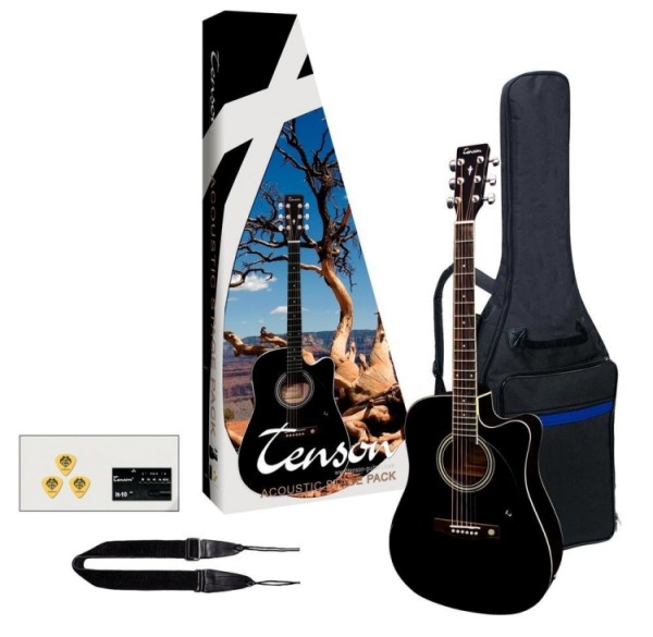 GEWApure 4/4 E-Akusikgitarre Starter-Set mit einer D1-CE Gitarre in schwarz inkl. Zubehör