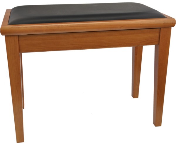 Klavierbank mit Notenfach Kirsche matt mit schwarzem Kunstlederbezug