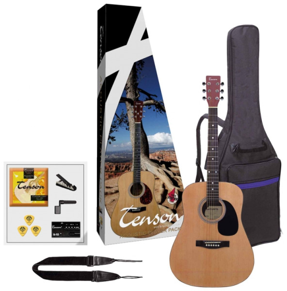 Tenson 4/4 Westerngitarre Starter-Set mit einer D1 Dreadnought in natur inkl. Zubehör
