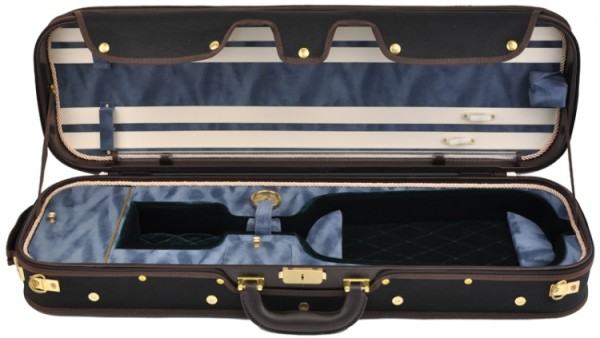 Steinbach 4/4 Geigenkoffer de Luxe Rechteckmodell in blaugrau strukturiert Zierborde