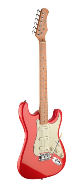 Stagg SES50M-FRD E-Gitarre mit massivem Erlenkorpus Fiesta Rot