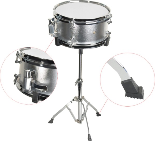 Steinbach Snare Drum 10x5 Zoll für Kinderschlagzeug silber inkl. Ständer