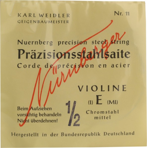 Nürnberger Präzision Saitensatz 1/2 Geige/Violine Chromstahl umsponnen Vollkern mittel