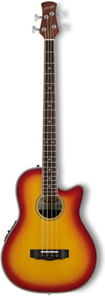Stagg AB1006CE-CS Elektro-Akustik Shallow Cutaway Bassgitarre mit Fichtendecke