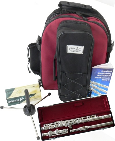 Jupiter JP-511ESR Querflöte, STARTPAKET, Ringklappen, versilbert, Mundlochkamin Vollsilber