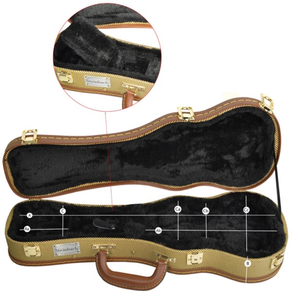 B-Ware Steinbach Ukulelenkoffer für Sopranukulelen mit Schloss in Gold Tweed