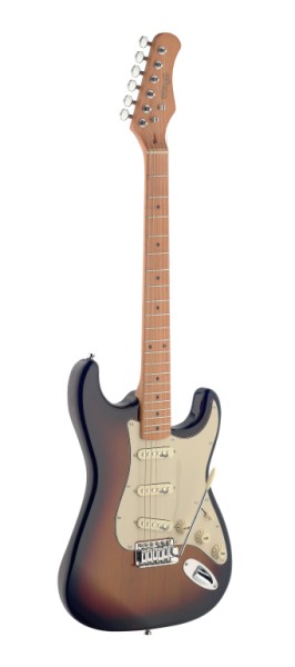 Stagg SES50M-SB E-Gitarre mit massivem Erlenkorpus Sunburst