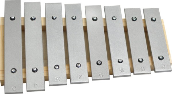 Steinbach Glockenspiel 8 silberne Klangplatten geschlossener Resonanzkörper diatonisch Tonumfang von