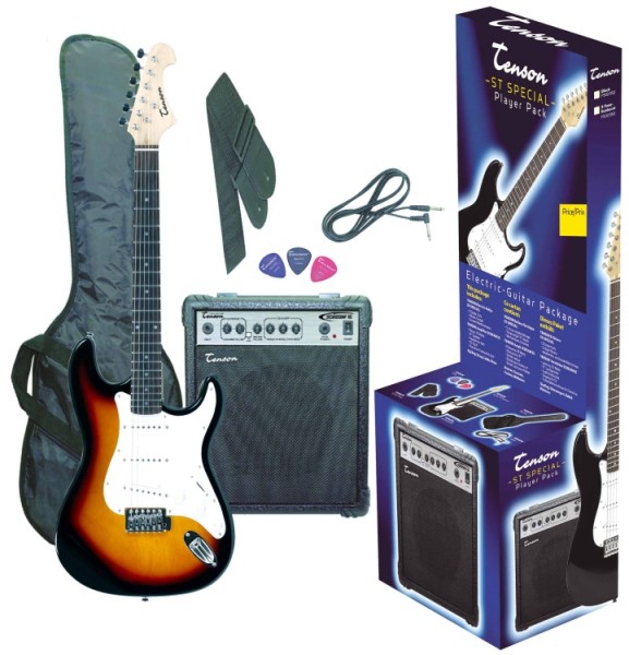 Tenson 4/4 E-Gitarre Starter-Set mit sunburst Gitarre inkl. Zubehör