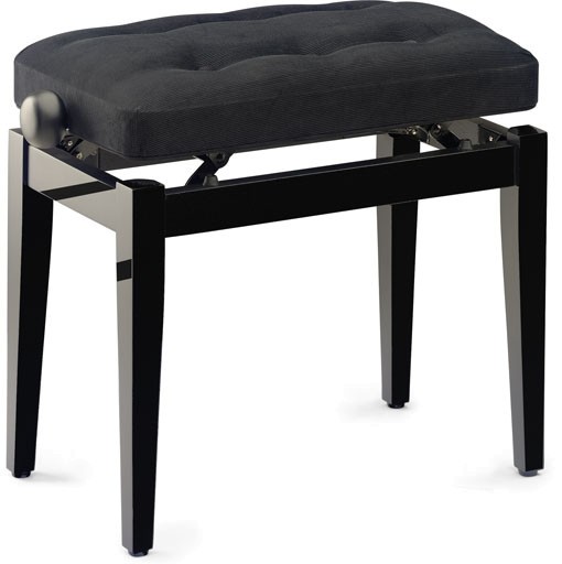 Stagg PB43 BK P V/BK Klavierbank in Schwarz poliert, mit schwarzem abgesteppten Stoffbezug, Modell P