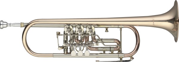 Levante LV-TR6605 Bb Trompete mit Drehventilen, Korpus in Messing vergoldet, Ausgleichsmechanik