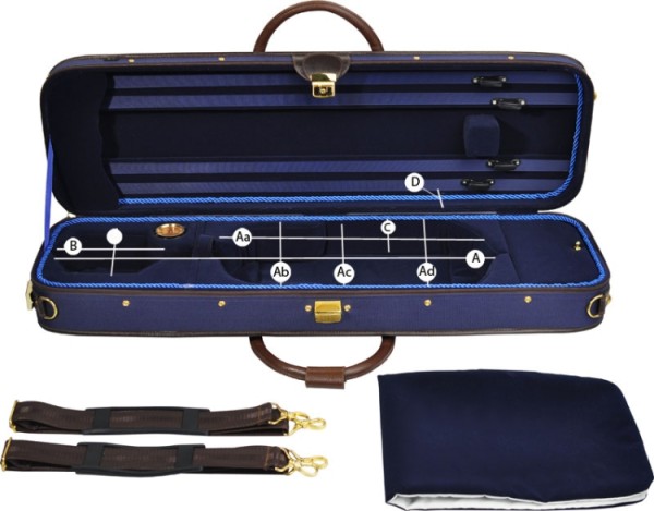 Steinbach 4/4 Geigenkoffer Rechteckmodell dunkelblau mit Zierborde und Rucksackgarnitur