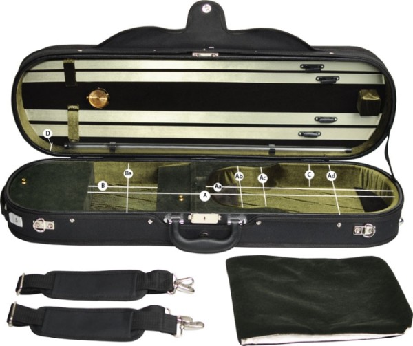 Steinbach 4/4 Geigenkoffer mit abgerundetes Modell dunkelgrün schwarz und Rucksackriemen