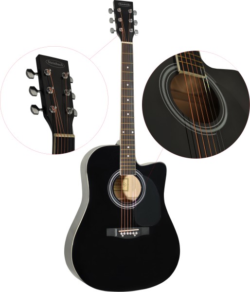 B-Ware Steinbach 4/4 Westerngitarre Dreadnought mit Cutaway Lindendecke schwarz