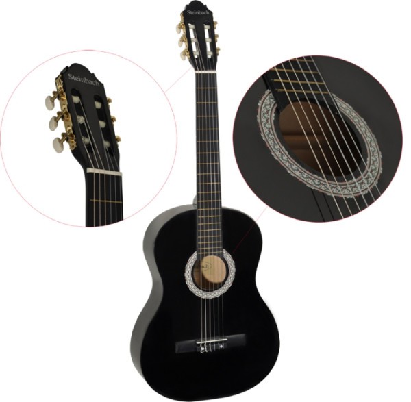 Steinbach 4/4 Konzertgitarre mit Lindendecke schwarz