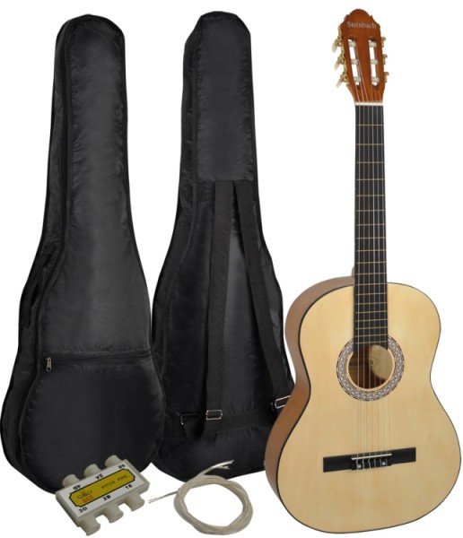 Steinbach 4/4 Konzertgitarre mit Lindendecke naturfarben im Set