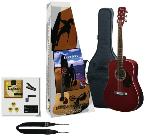 Tenson 4/4 Westerngitarre Starter-Set mit transparent-roter Mini Dreadnought inkl. Zubehör