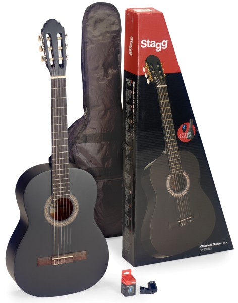 Stagg C440 M BLK PACK 4/4 Konzertgitarre schwarz matt klassische Gitarre mit Lindendecke inkl. Tasch