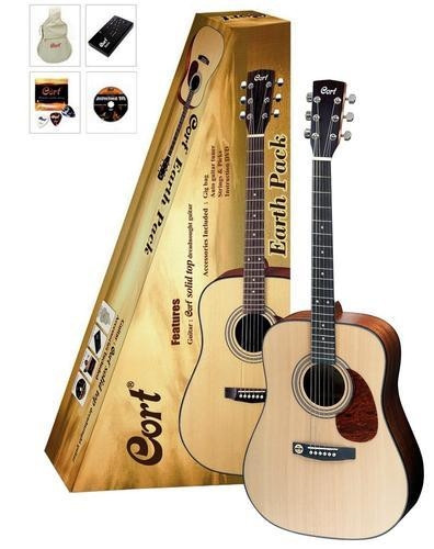 Cort CT515075 Earth 60 Westerngitarre 4/4 Dreadnought, Natur, Starterset