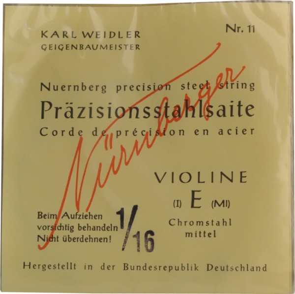 Nürnberger Präzision Saitensatz 1/16 Geige/Violine Chromstahl umsponnen Vollkern mittel