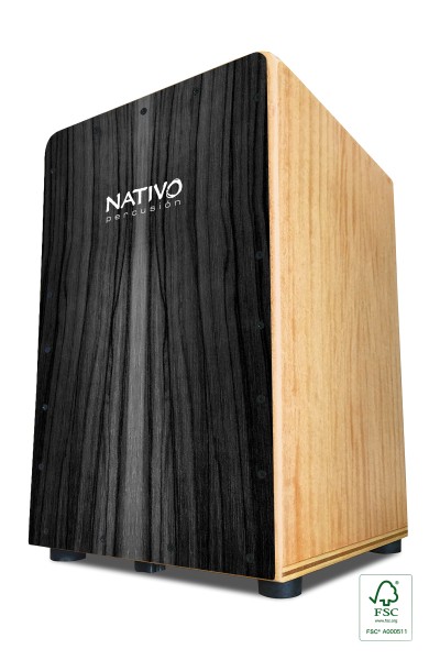Nativo Cajon INIC-BLACK, INICIA Serie, Standardgröße, hohe Qualität, Cajon aus Eiche mit Frontplatte