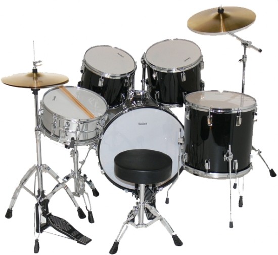 Steinbach Schlagzeug im Set, 22 Zoll, komplett mit Hardware, Trommeln, Becken und Zubehör, Farbe rot