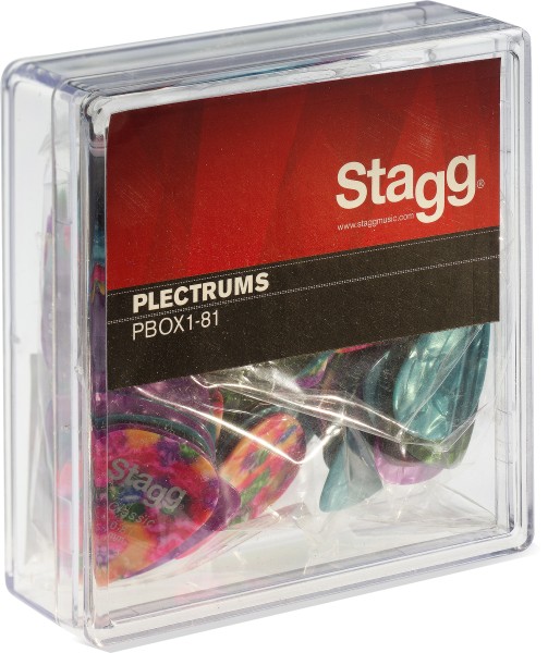 Stagg PBOX1-81 100 Stück Display-Box mit Zelluloid Standard-Plektren verschiedene Farben .81 m