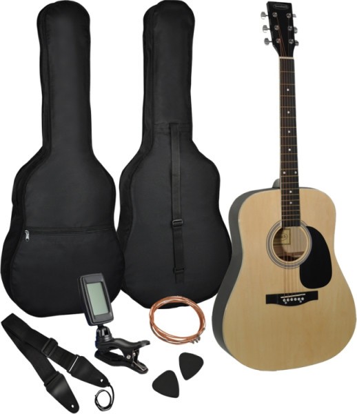 Steinbach 4/4 Westerngitarre Dreadnought mit Lindendecke naturfarben im Set