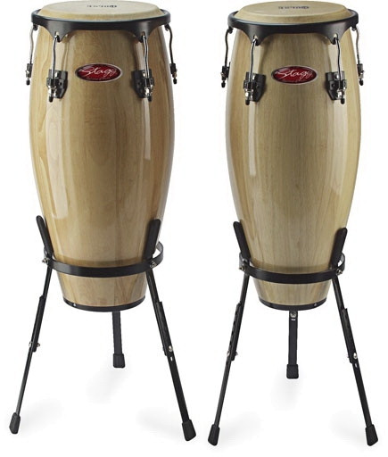 Stagg CWM-N-1A 10 Zoll +11 Zoll Congaset Holzkessel mit 2 Korbstile Ständer