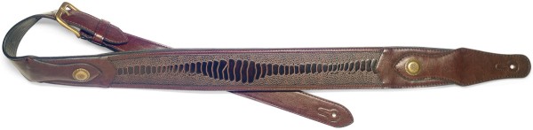 Dunkelbraun, gepolstert, Kunstleder-Gitarrengurt mit geprägtem Schlangenledermuster