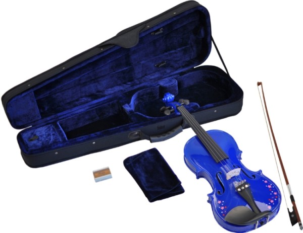 Steinbach 1/8 Geige im SET blau mit Blumendekor handgearbeitet