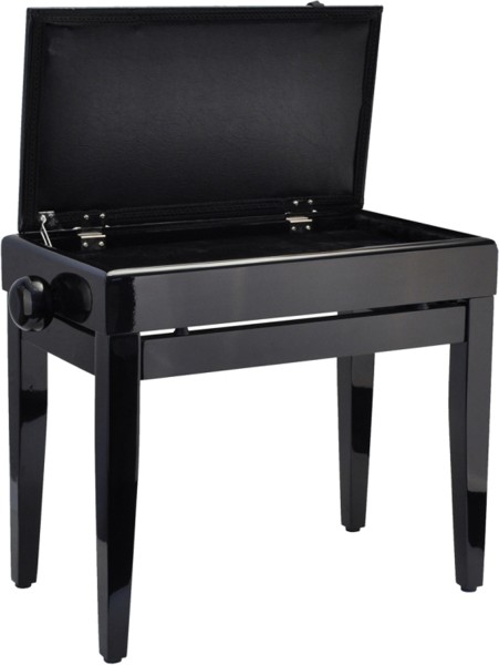 Steinbach Klavierbank mit Notenfach in Schwarz poliert mit schwarzem Kunstleder