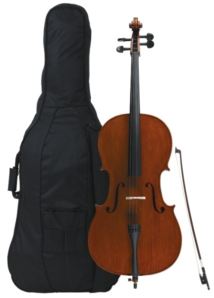 Gewa 4/4 Cello Ideale im Set Ebenholzgarnitur vollmassiv angeflammter Boden
