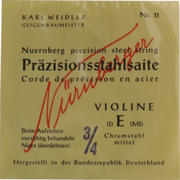 Nürnberger Präzision Saitensatz 3/4 Geige/Violine Chromstahl umsponnen Vollkern mittel