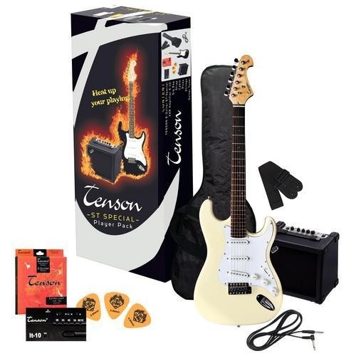 Tenson 4/4 E-Gitarre Starter-Set mit vintage white Gitarre inkl. Zubehör