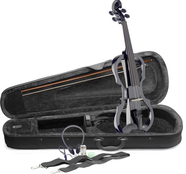 4/4 E-Violin Set mit schwarzer E-Violine, Softcase und Kopfhörer