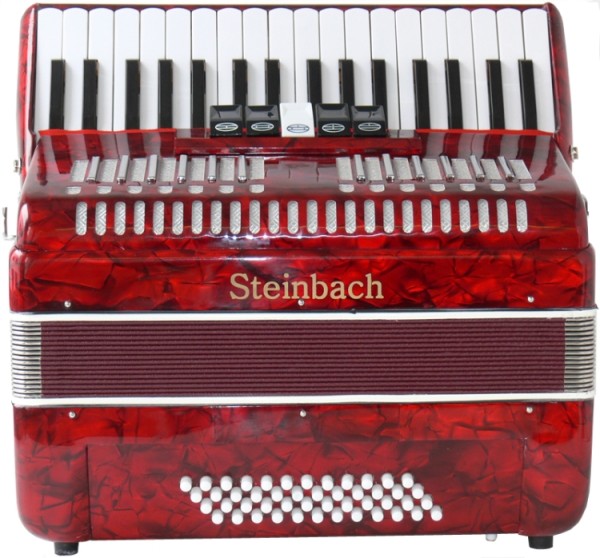 Steinbach Akkordeon 34 Diskant und 48 Bass inklusive abschließbarem Koffer, Farbe Rot