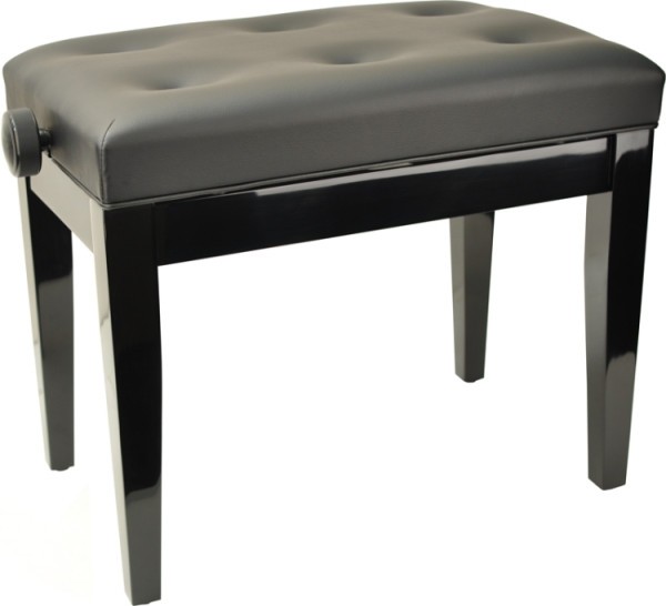 Klavierbank mit Notenfach schwarz poliert mit schwarzem Kunstlederbezug
