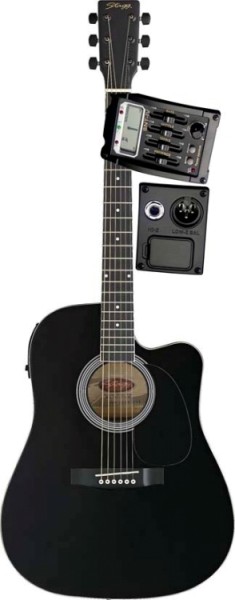 Stagg SW203CETU-BK Elektroakustische Dreadnought Gitarre mit Cutaway 4-Band EQ