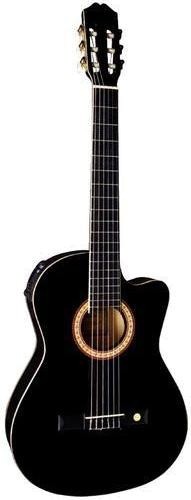 Tenson 4/4 Elektro-Akustik Konzertgitarre in schwarz mit Fichtendecke