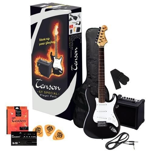 Tenson 4/4 E-Gitarre Starter-Set mit gothic black Gitarre inkl. Zubehör