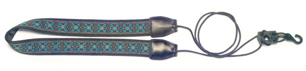 Gewebter Halsgurt für Ukuleles mit Schallloch-Haken, blaues Blumenmuster