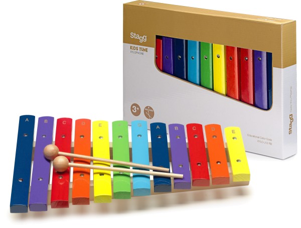 Stagg XYLO-J12 RB Xylophone mit 12 farbcodierten Klangplatten mit zwei Holzschlegeln