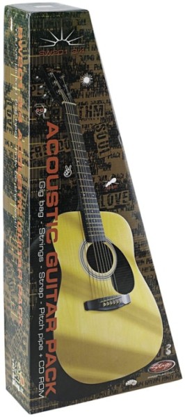 Stagg SW201 3/4TB P2 3/4 Akustik-Gitarren Pack + Zubehör u. Einsteiger-Gitarrenunterricht CD