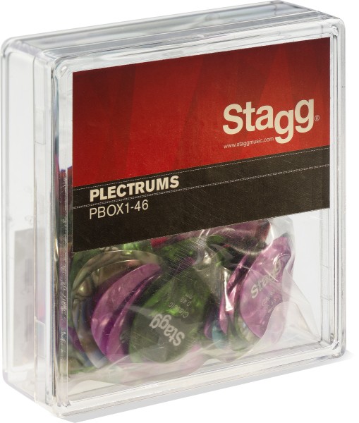 Stagg PBOX1-46 100 Stück Display-Box mit Zelluloid Standard-Plektren verschiedene Farben .46 mm