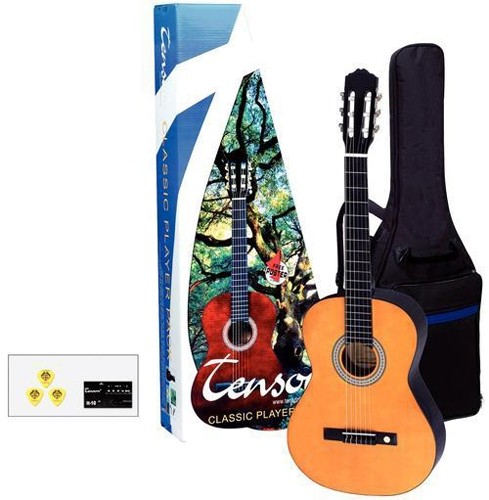 Tenson 4/4 Konzertgitarre Starter-Set mit naturgetönter Gitarre inkl. Zubehör