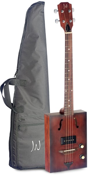 J. N. CASK-HOGSHEAD Elektro-Akustik Zigarrenkisten-Gitarre mit 4 Saiten, massive Decke aus Fichte, C